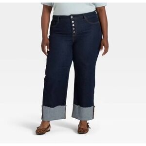Ava & Viv Womens Plus Size 22 High-Rise Straight Leg Button Fly Jeans Dark Wash